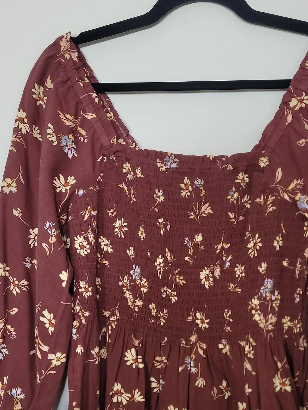 Madewell Square Neck Smocked Puff Sleeve Top Size 0 Brown Floral Cottagecore